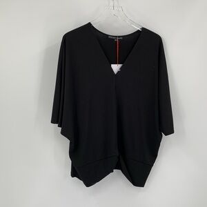 Julian Chang Niro Jersey knit black top short blouse twist v-neck stretch new 2X